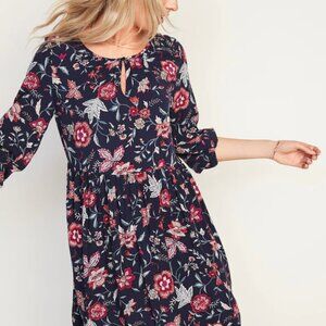 Old Navy Navy Floral Long Sleeve Tiered Mini Dress – XL